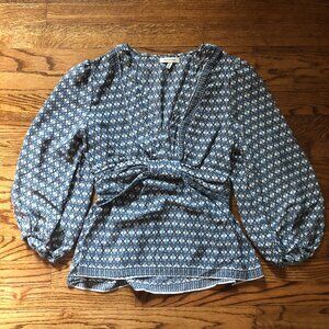 Blue and yellow patterned blouse